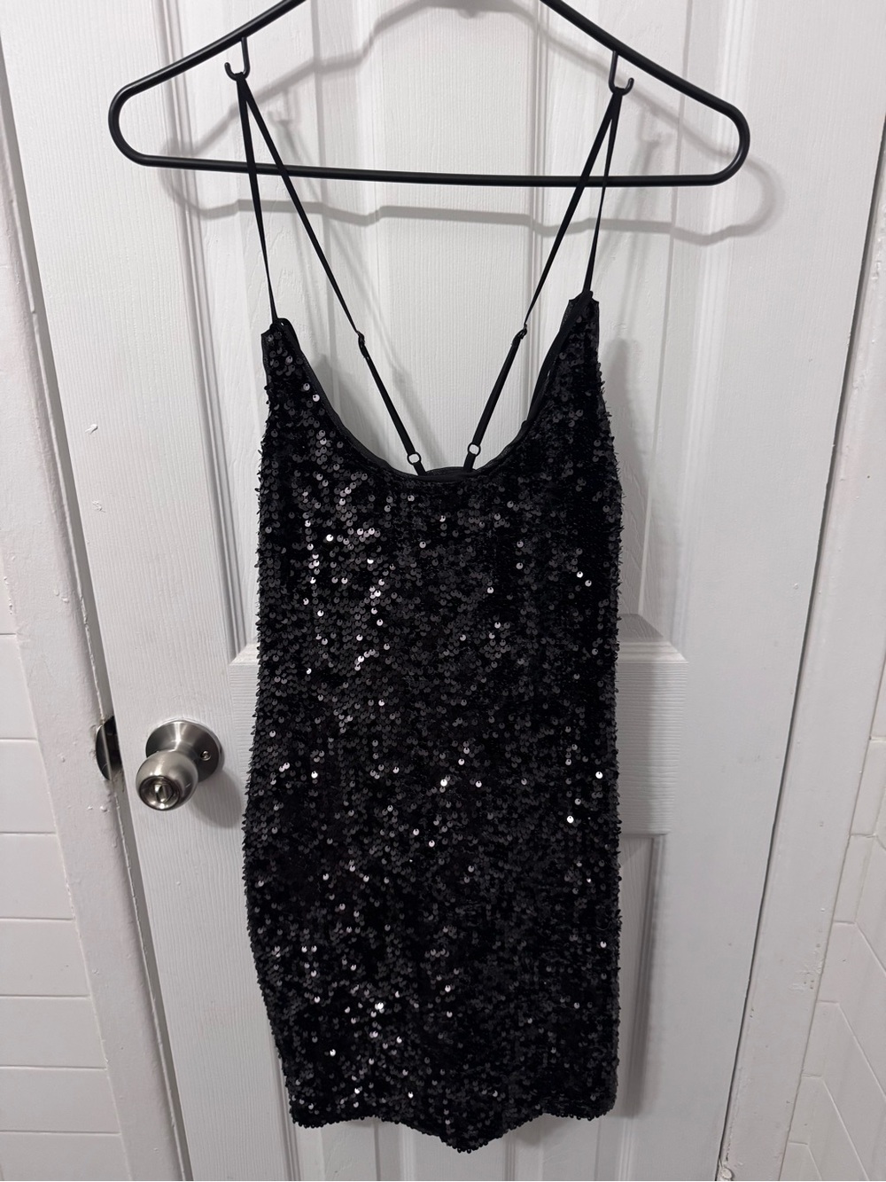 Black Swan Black Sequin Mini Dress with Adjustable Spaghetti Straps